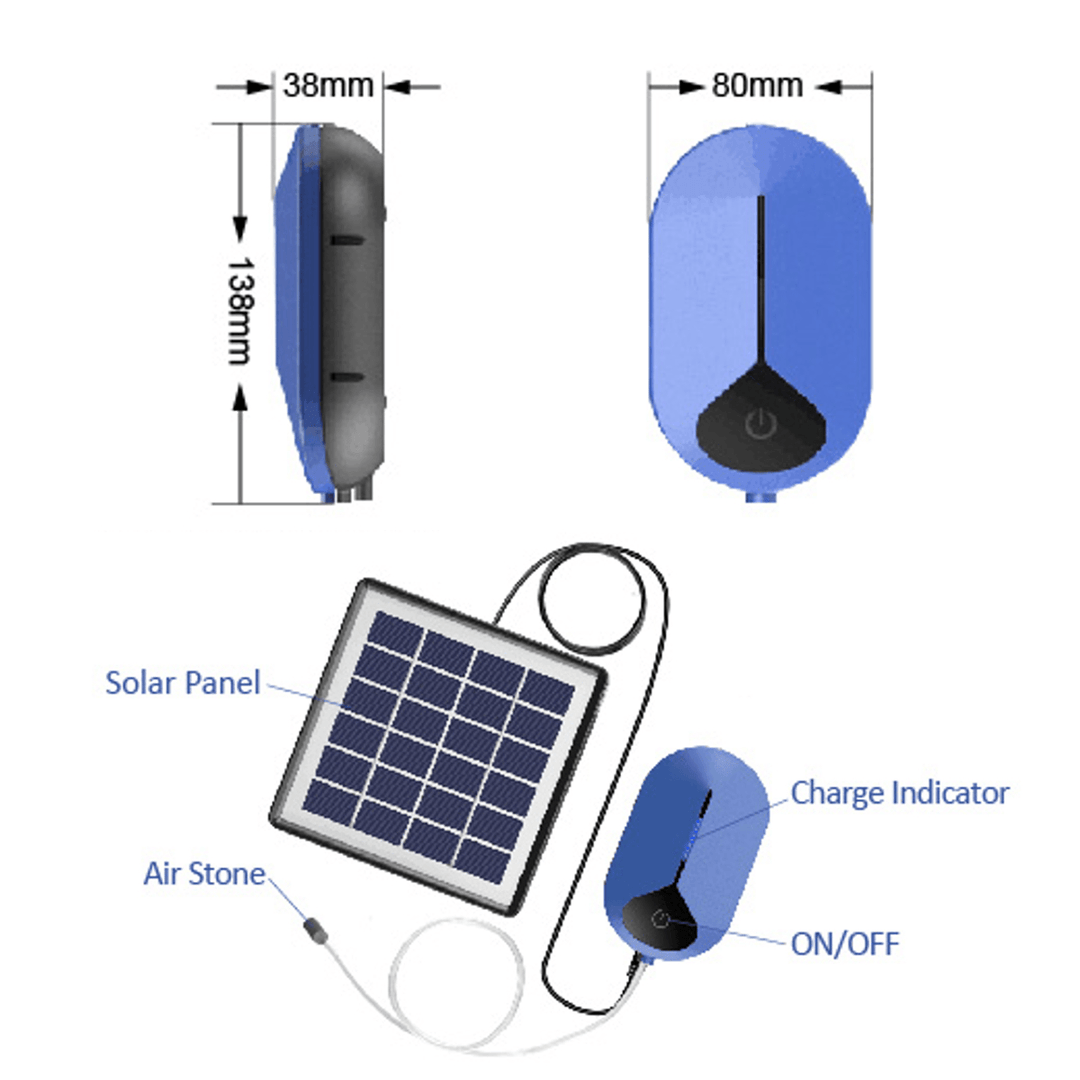 AP008 Solar Power Oxygen Pump Solar Powered Air Pump Kit 1.5W Solar Panel for Fish Pond Aquaculture - MRSLM