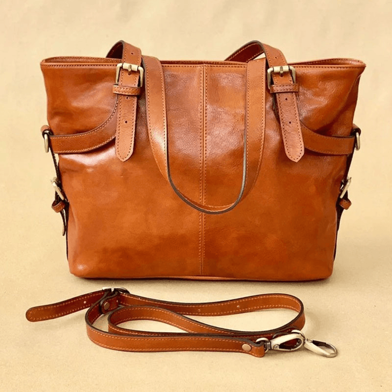 Vintage Large Capacity Waterproof Tote Crossbody Bag Faux Leather Convertible Straps Shoulder Bag - MRSLM