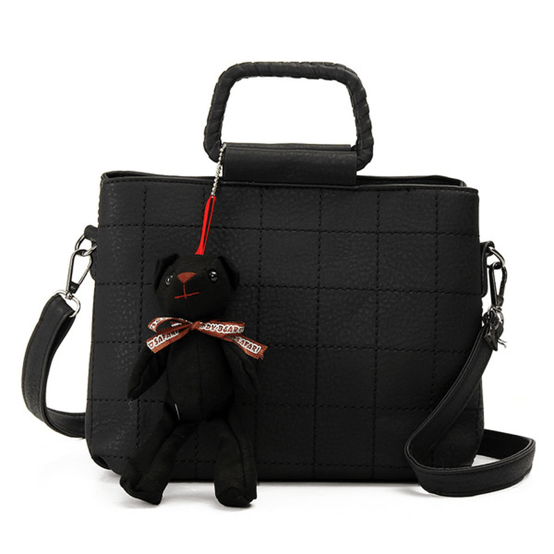 Retro Women PU Leather Plaid Bear Handbags Ladies Elgant Shoulder Bags Crossbody Bags - MRSLM