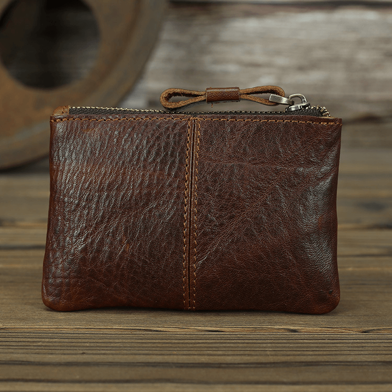 Unisex Genuine Leather Mini Casual Zipper Storage Bag Coin Bag - MRSLM