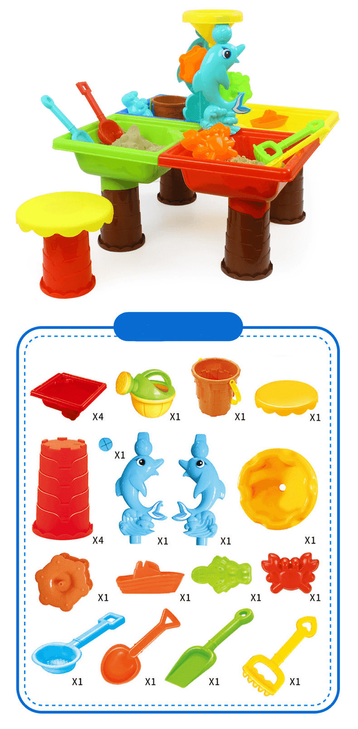 Water Table Set Summer Sand and Water Table Box Baby Kids Children Outdoor Beach Waterwheel Toys Family Play Set - MRSLM