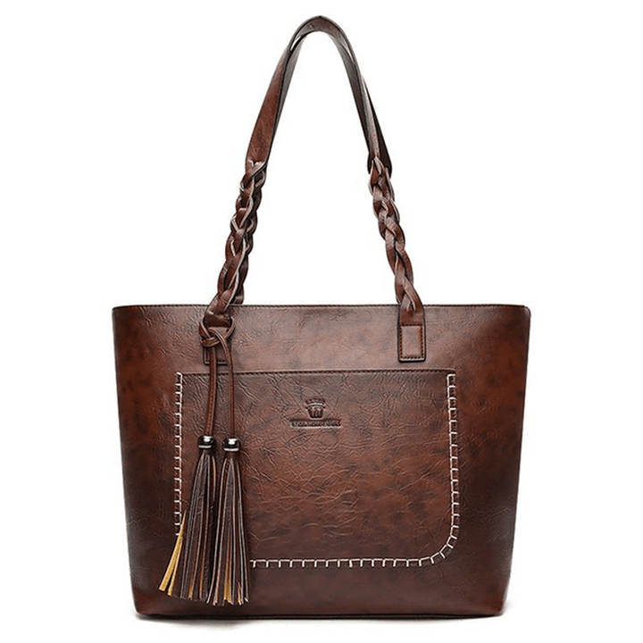 Women Retro Faux Leather Tote Bag Hangbag - MRSLM