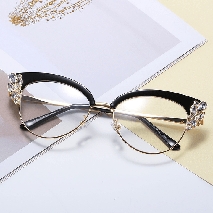 Diamond Studded anti Blue Light Cat Eye Prom Party Decoration Glasses - MRSLM