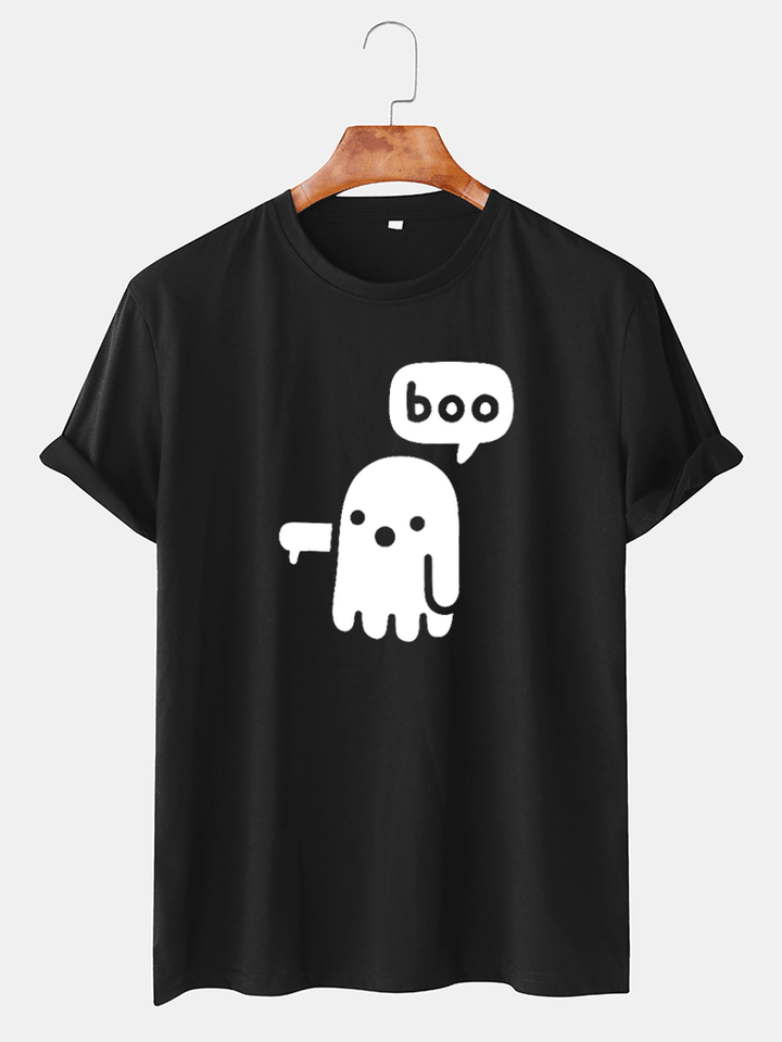 Mens Funny Cartoon Ghost O-Neck Breathable Short Sleeve T-Shirts - MRSLM