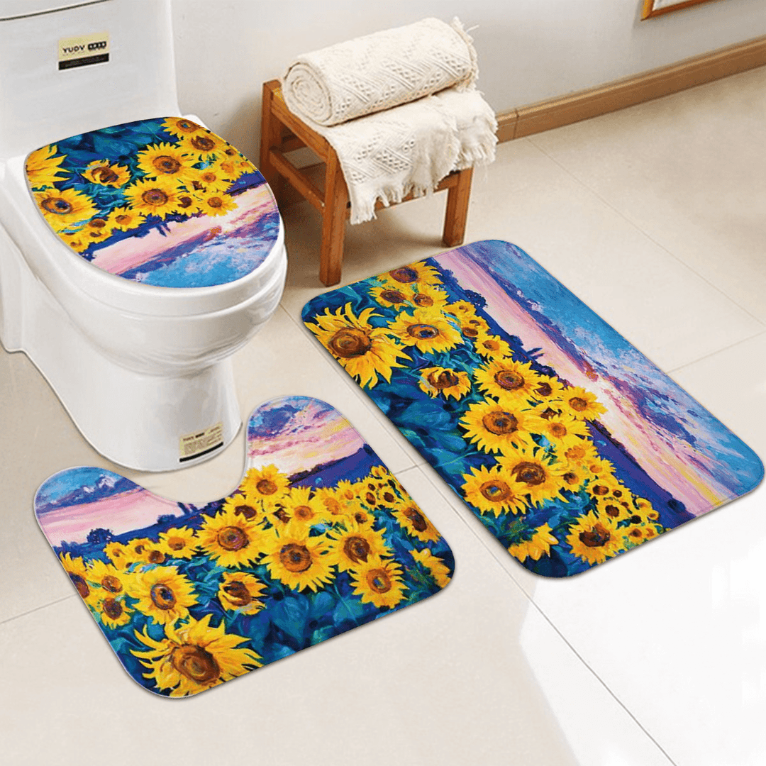 1/3/4Pcs Waterproof and Mildew Proof Shower Curtain Bathroom Toilet Rug Mat Set - MRSLM