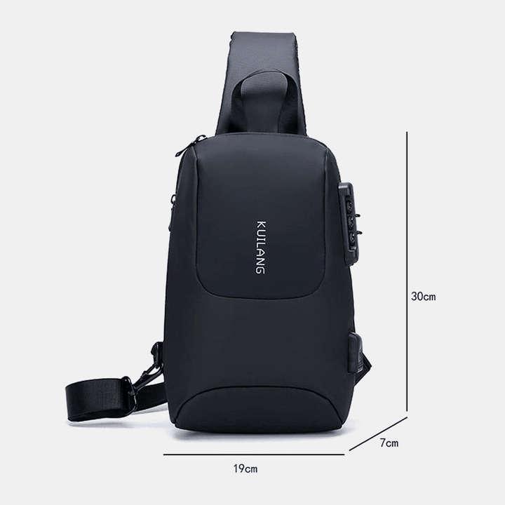 Men Oxford Anti-Theft Password Lock Large Capacity Chest Bag Travel USB Charging Waterproof Breathable Messenger Bag Shoulder Bag - MRSLM