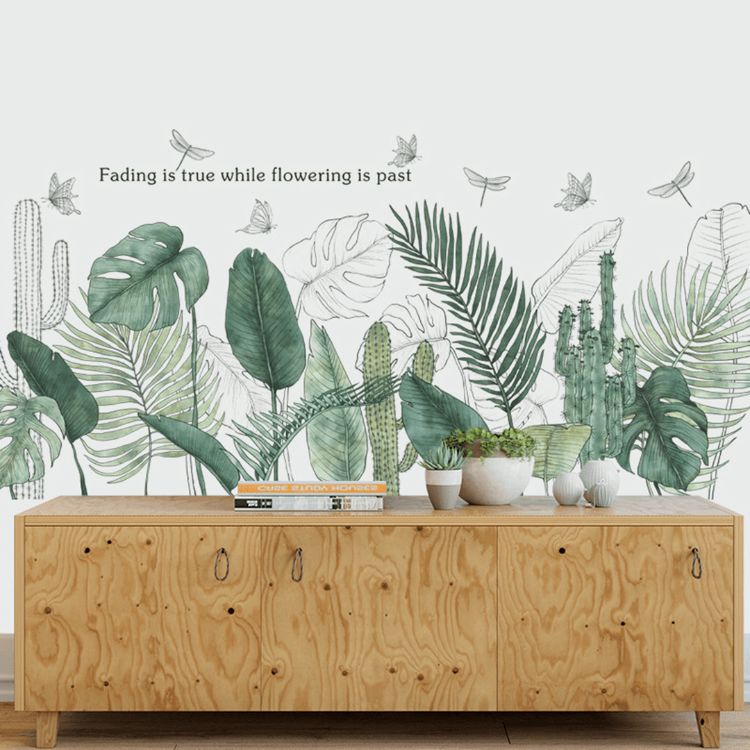 Wall Stickers DIY Tropical Palm Leaves Wallpaper Home Bedroom Decoration - MRSLM