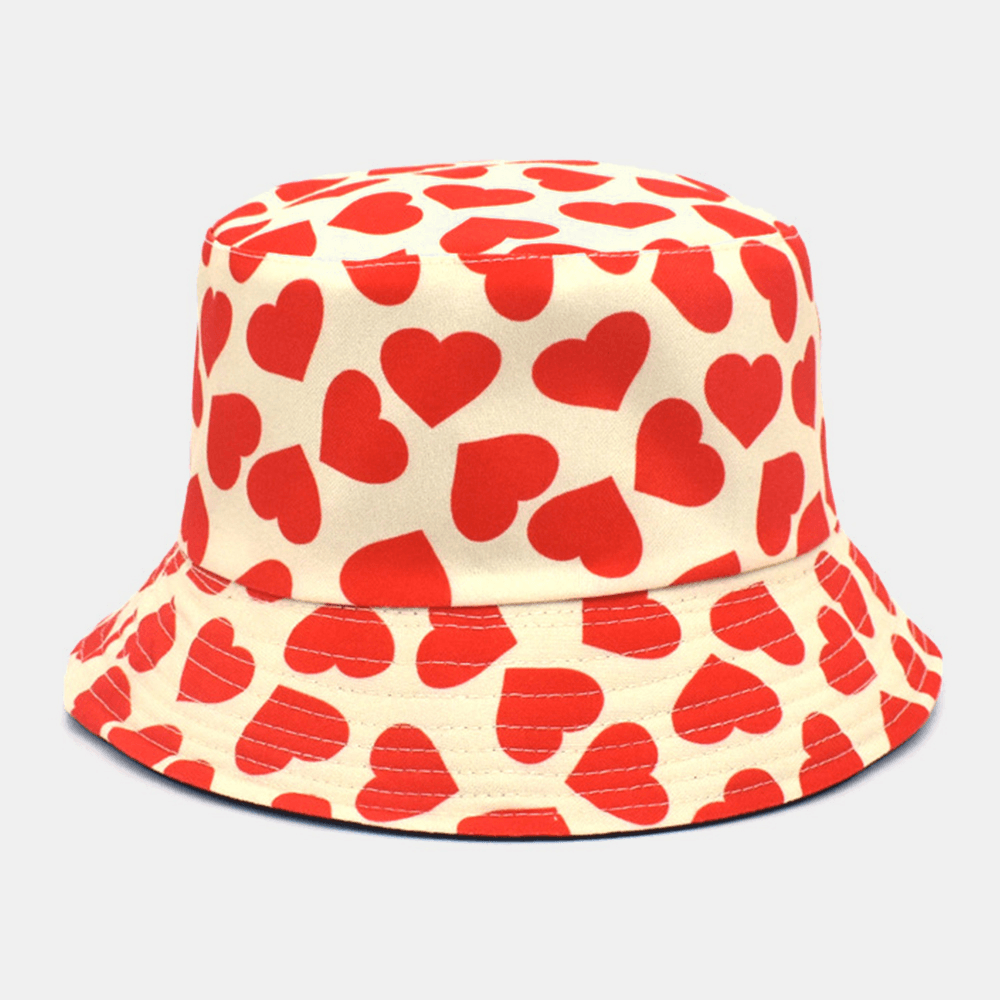 Women & Men Love Print Pattern Double-Sided Outdoor Casual Sunshade Bucket Hat - MRSLM