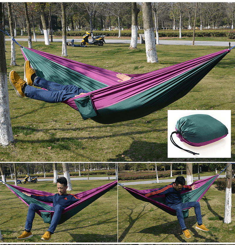 Outdoor Camping Hammock Parachute Cloth Lightweight Nylon Portable Hammock for 1-2 People 260 X 140CM - MRSLM