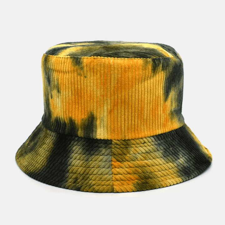 Unsiex Double-Sided Tie-Dye Corduroy and Cotton Warm Soft Outdoor Casual All-Match Bucket Hat - MRSLM