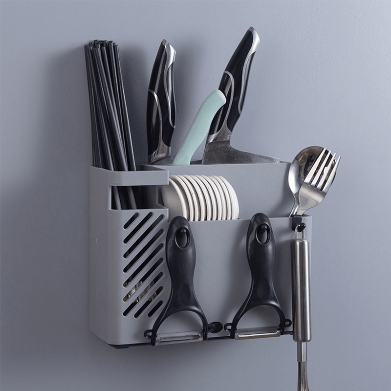 Creative Multifunction Kitchen Storage Organization Drain Chopstick Cage Wall Mounted Spoon Fork Racks Holder - MRSLM