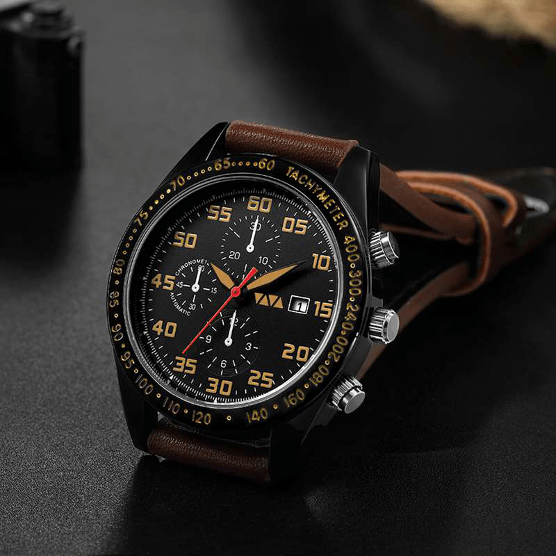 VA VA VOOM VA-204 Fashion Men Watch 3ATM Waterproof Date Display Leather Strap Quartz Watch - MRSLM