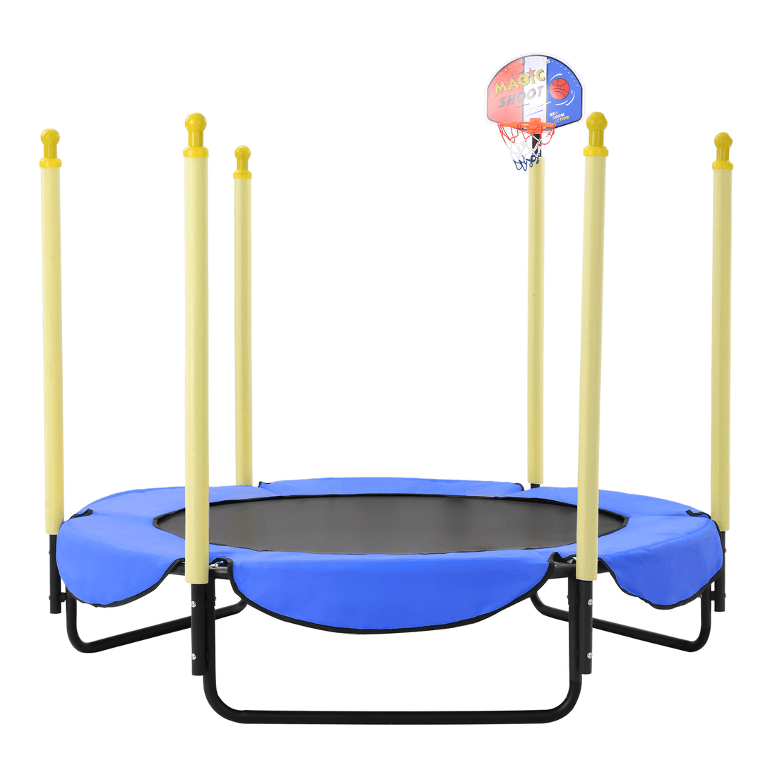 [USA Direct] Bominfit 5FT Trampoline Kids Aerobic Jump Training with with Basketball Hoop 6 Pcs Balls Home Garden Exercise Tools - MRSLM