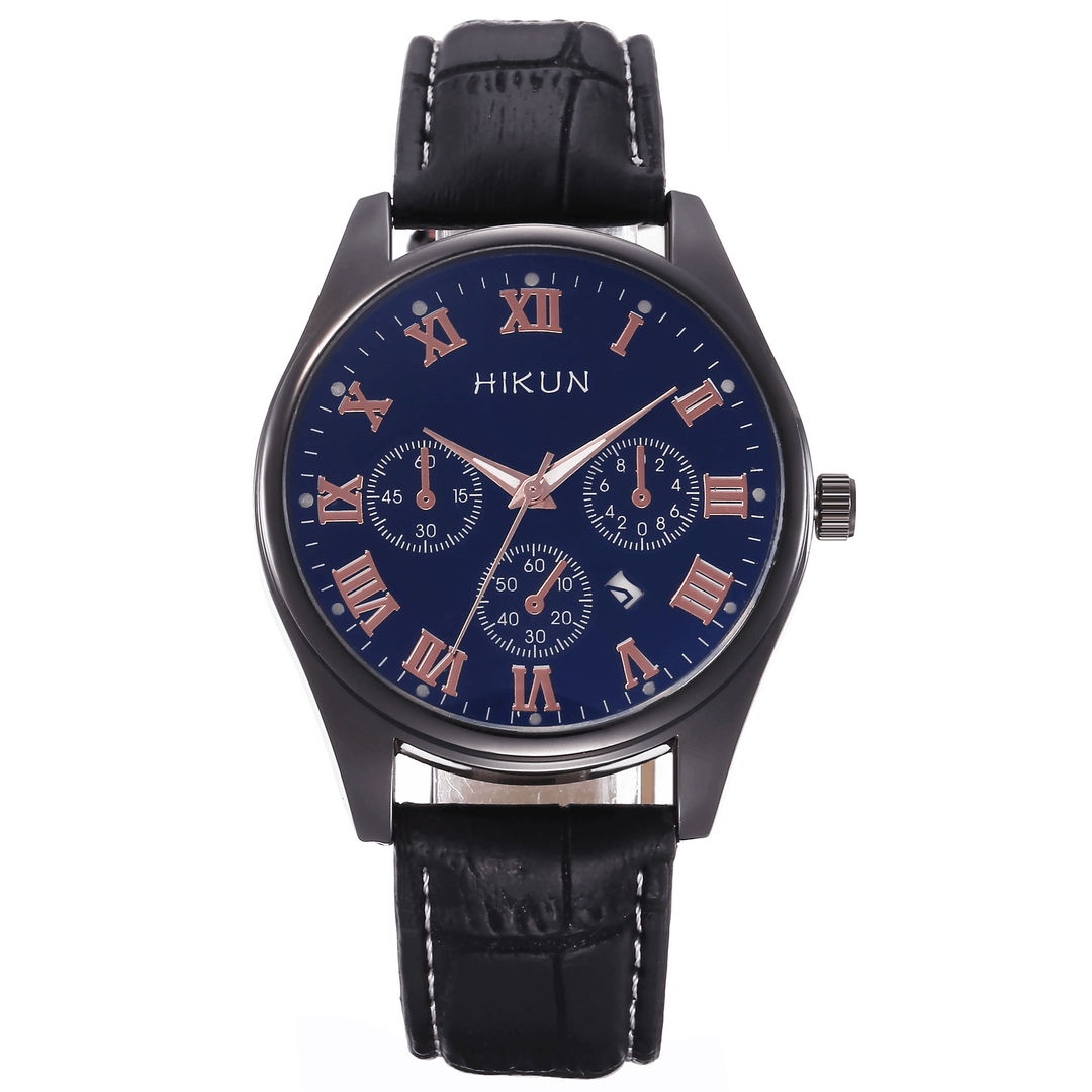 Hikun Business Casual Big Simple Dial PU Leather Strap Men Quartz Watch - MRSLM