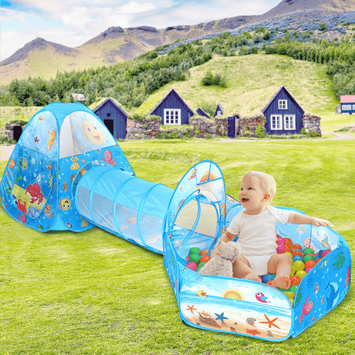 3-In-1 Kids Play Tent Baby Tunnel Game House Ball Pit Pool Indoor Outdoor Playground - MRSLM