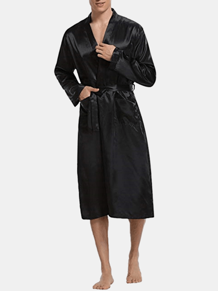 Mens Comfortable Mid Long Bathrobe Lightweight Sleepwear Loungewear - MRSLM