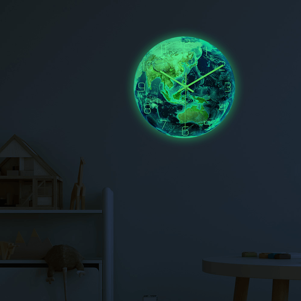 CC087 Creative Asia Luminous Earth Wall Clock Mute Wall Clock Quartz Wall Clock for Home Office Decorations - MRSLM