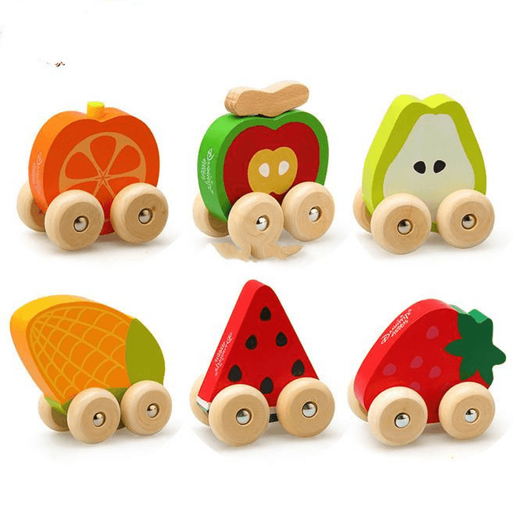 Baby Toys Wooden Fruit Shape Cognition Car Mini Ca - MRSLM