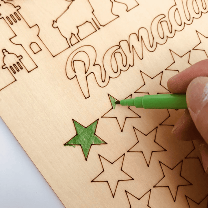 Wooden Ramadan Countdown Calendar DIY Graffiti EID Mubarak Decorations - MRSLM