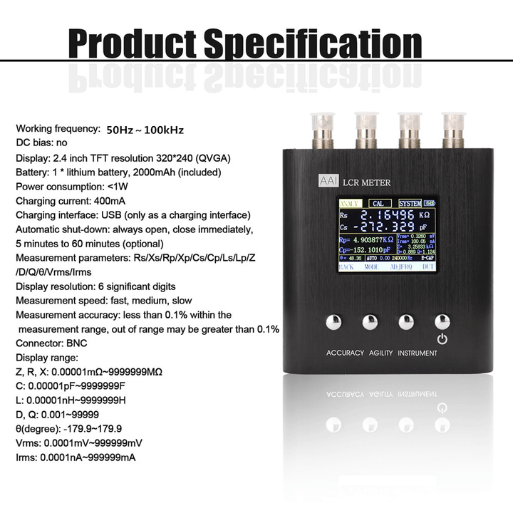 50Hz～100Khz-24 Frequency Handheld Impedance Tester Bridge LCR Digital Resistance Measurement Capacitance Adjustable Inductance - MRSLM