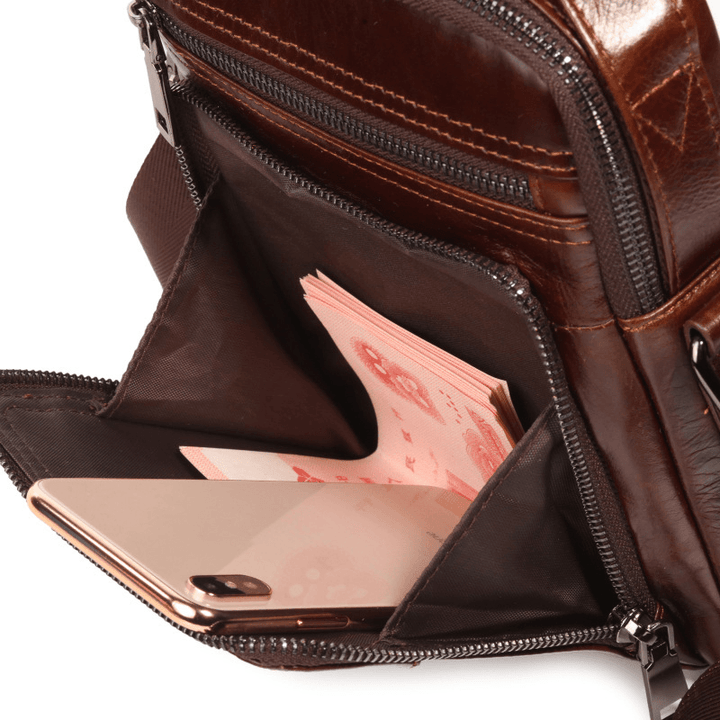 Men Genuine Leather Business Multi-Pocket Shoulder Bag Phone Bag - MRSLM