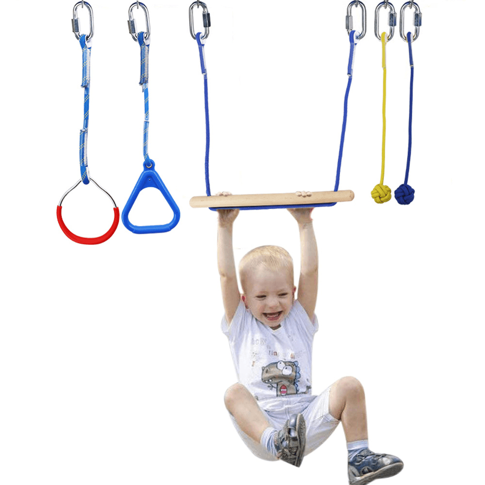 7 Pcs Children Climbing Equipment Kids Swing String Climbing Rope Safety Obstacle Training Swing Rings Outdoor Garden Sport - MRSLM