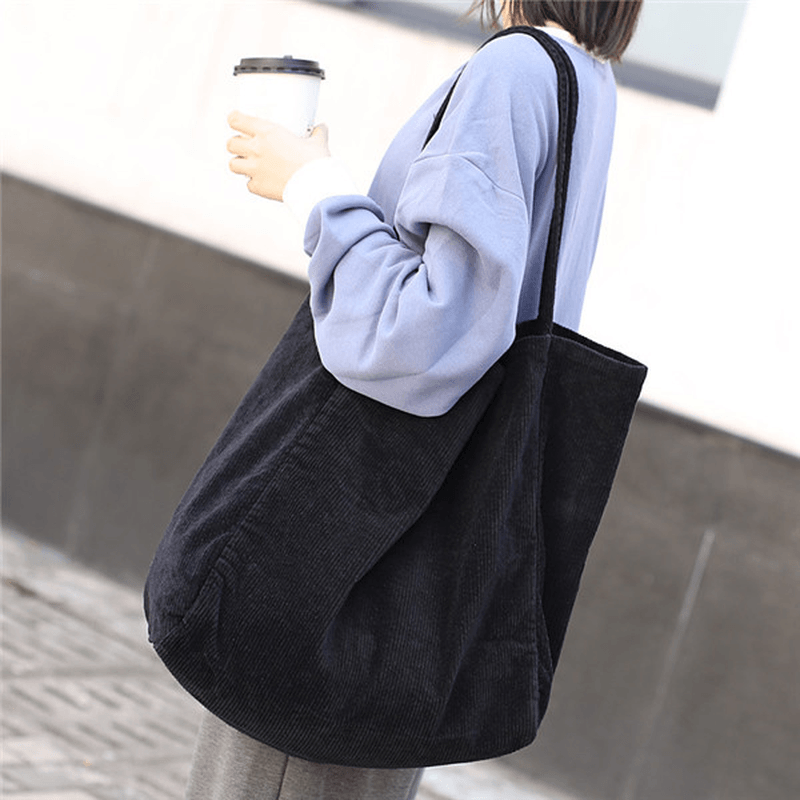 Women Corduroy Vintage Large-Capacity Shopping Bag Shoulder Bag Handbag - MRSLM