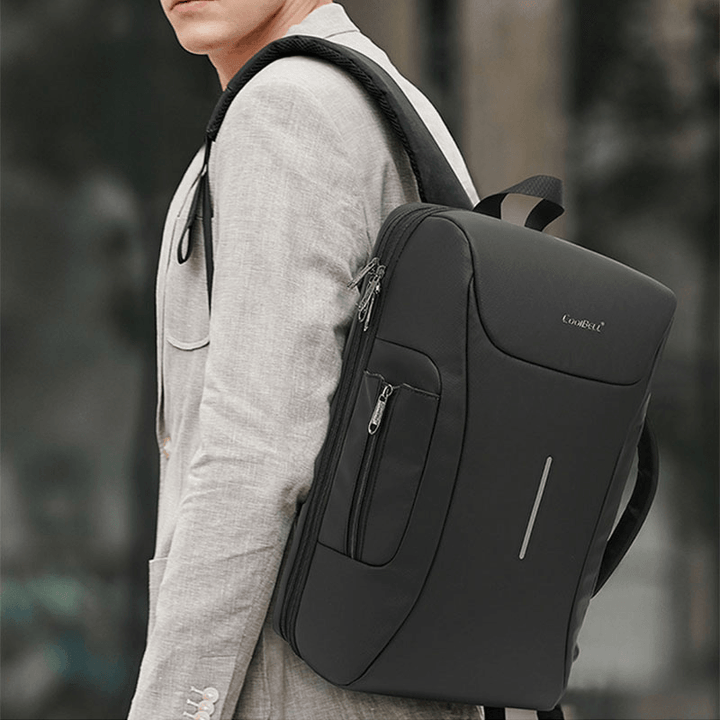 Men Oxford USB Charging Port Multiple Compartments Backpack Casual Waterproof 15.6 Inch Laptop Bag Crossbody Shoulder Bags - MRSLM