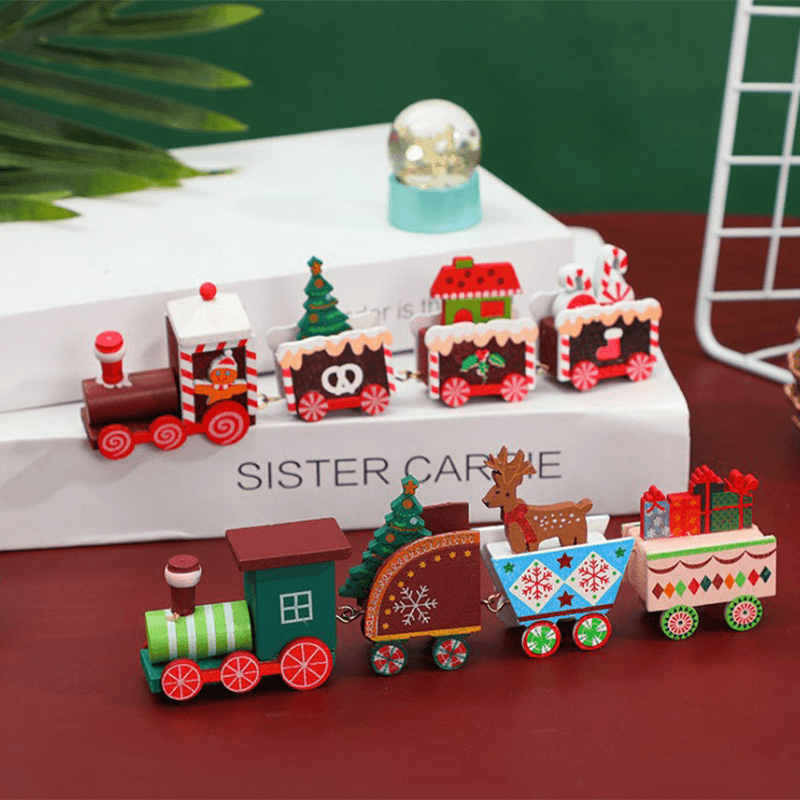 Wooden Christmas Train Ornament Christmas Decoration for Home Santa Claus Gift - MRSLM