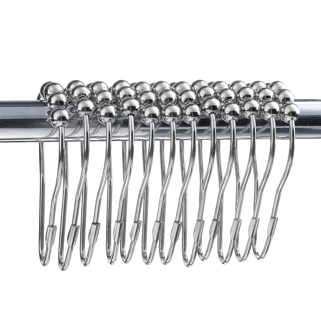 12Pcs Stainless Steel Shower Curtain Hooks Rings Rods for Bathroom - MRSLM