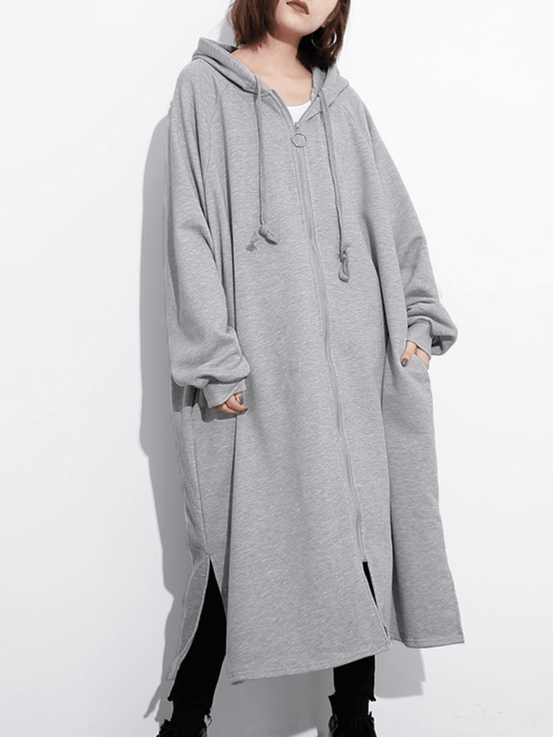 M-5XL Solid Color Hooded Coat - MRSLM