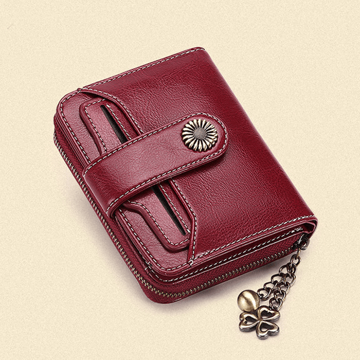 Women Genuine Leather Short Section Multi-Function Coin Purse Card Holder Wallet - MRSLM