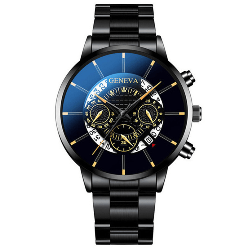 Geneva Business with Calendar Dial Stainless Steel Band Waterproof Men Quartz Watch - MRSLM