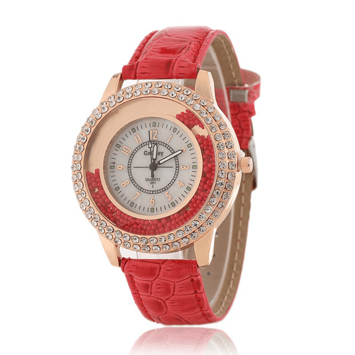 Fashion Ladies Dress Colorful Leather Band Crystal Women Quartz Watch - MRSLM