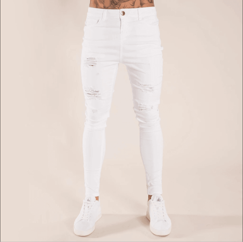 Ripped European and American Black Slim High Waist Jeans Men'S - MRSLM