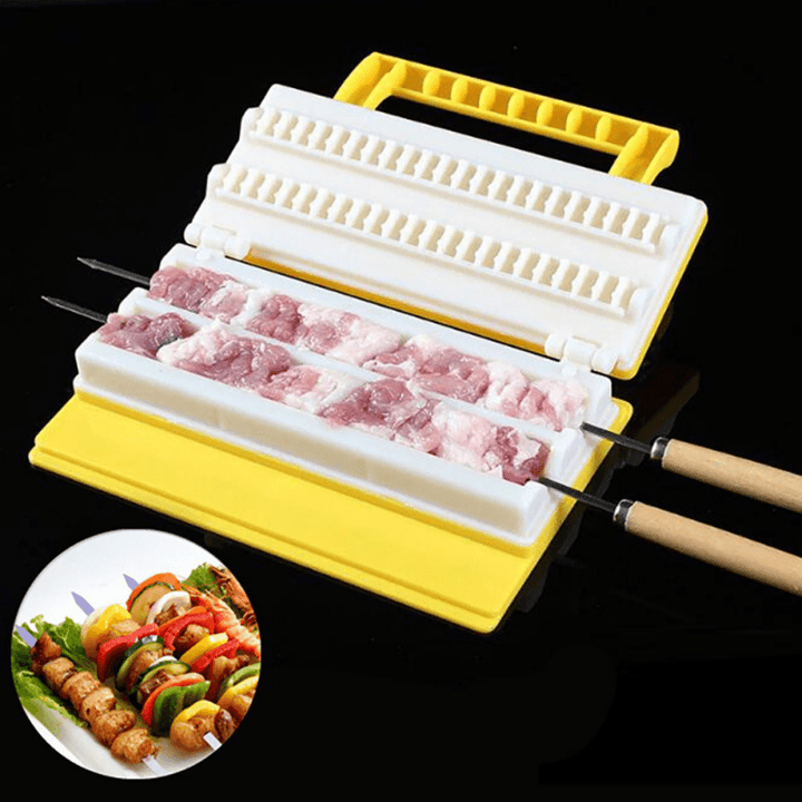 Portable Multi-Functional Single/Double Row BBQ Meat Skewer Kitchen Meat String Device Barbecue String Tool - MRSLM