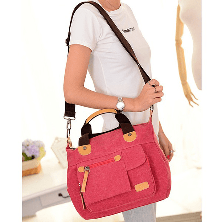 Women Canvas Casual Large Capacity Functional Multi Pocket Handbag Shoulder Bag Crossbody Bag - MRSLM