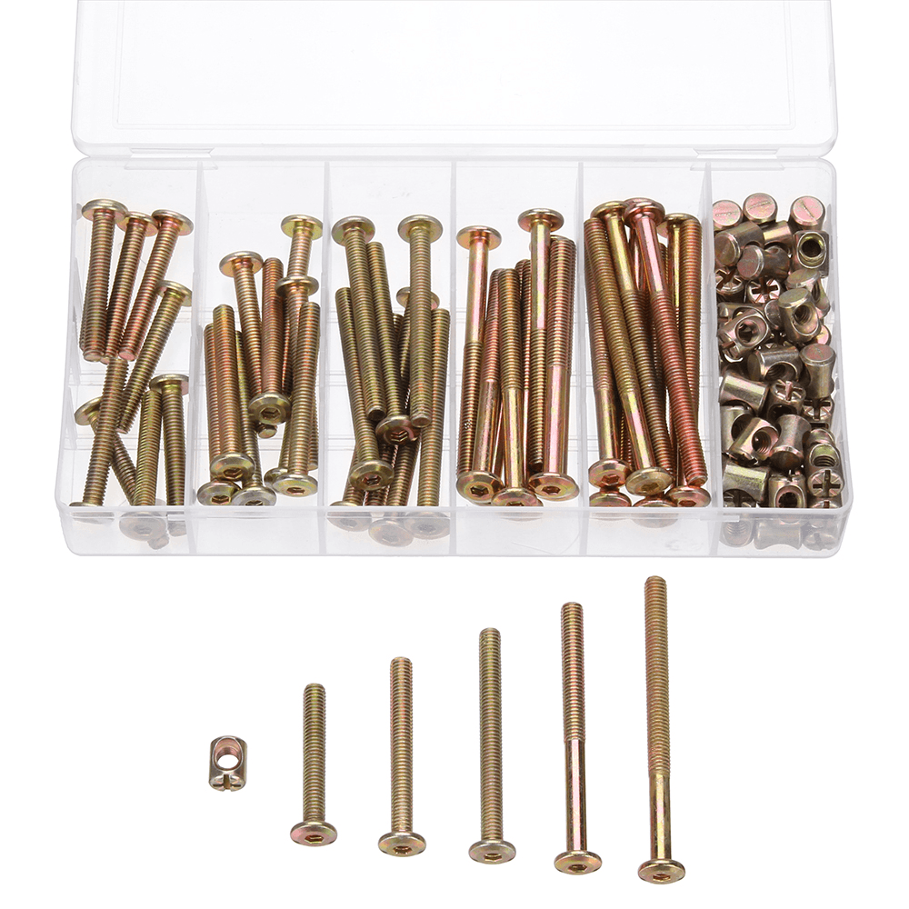 Suleve™ MXZS2 100Pcs M6 Zinc Plated Hex Socket Head Cap Furniture Screw Bolt Barrel Nut Assorted Kit - MRSLM