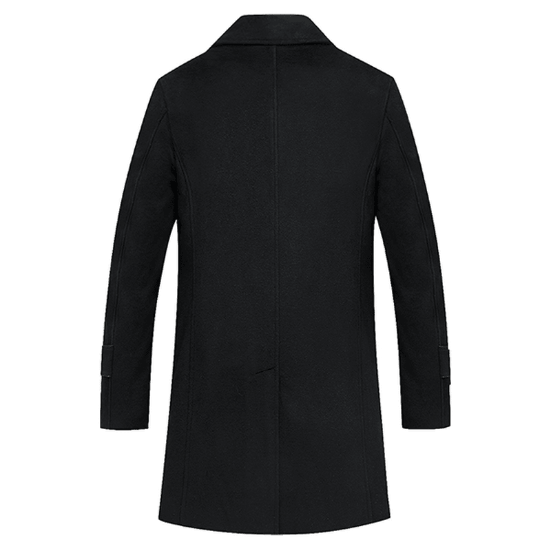 Black Business Stylish Woolen Overcoat Mid Long Trench Coat - MRSLM