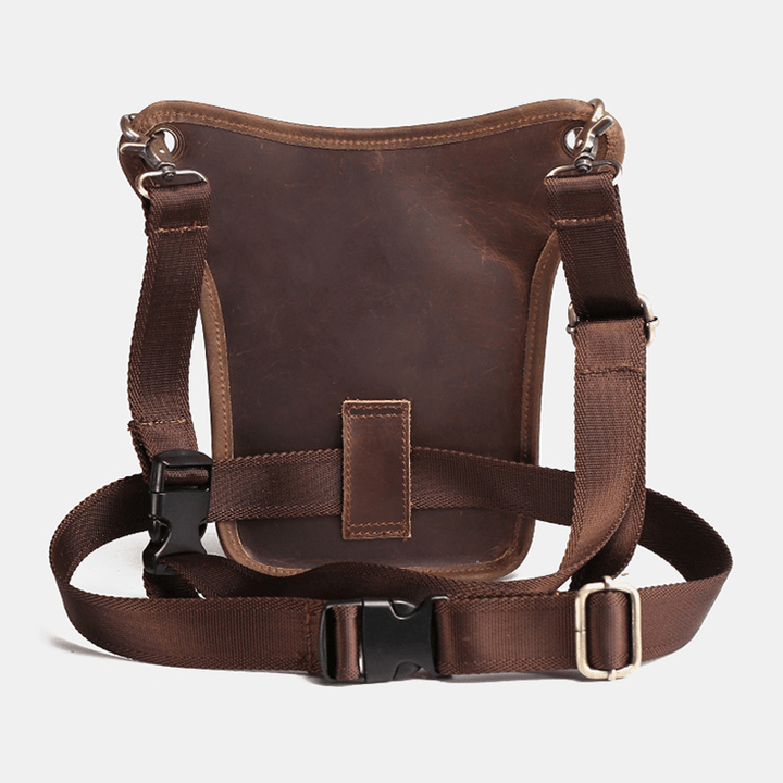 Men Retro Genuine Leather Multi-Pocket Waist Bag Outdoor Sport 6.5 Inch Phone Bag Zipper Crossbody Bags Shoulder Bag - MRSLM