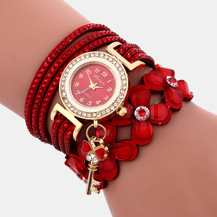 Fashion Crystal Circle Bracelet Women Watch Simple Dial Flowear Patterns Quartz Watch - MRSLM