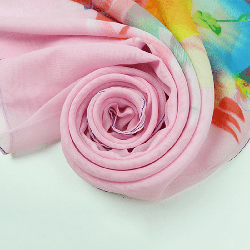 Women Summer Thin Chiffon Scarf Travel Rose Flowers Breathable Shawl - MRSLM