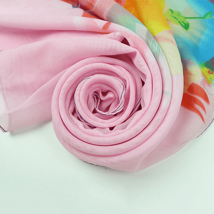 Women Summer Thin Chiffon Scarf Travel Rose Flowers Breathable Shawl - MRSLM