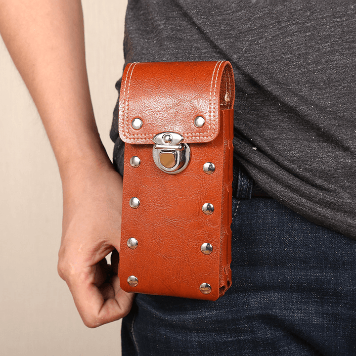 Men Vertical Multifunction Breathable Tasteless Studded Design Waist Bag Multifunction Single Double Layer Phone Bag - MRSLM