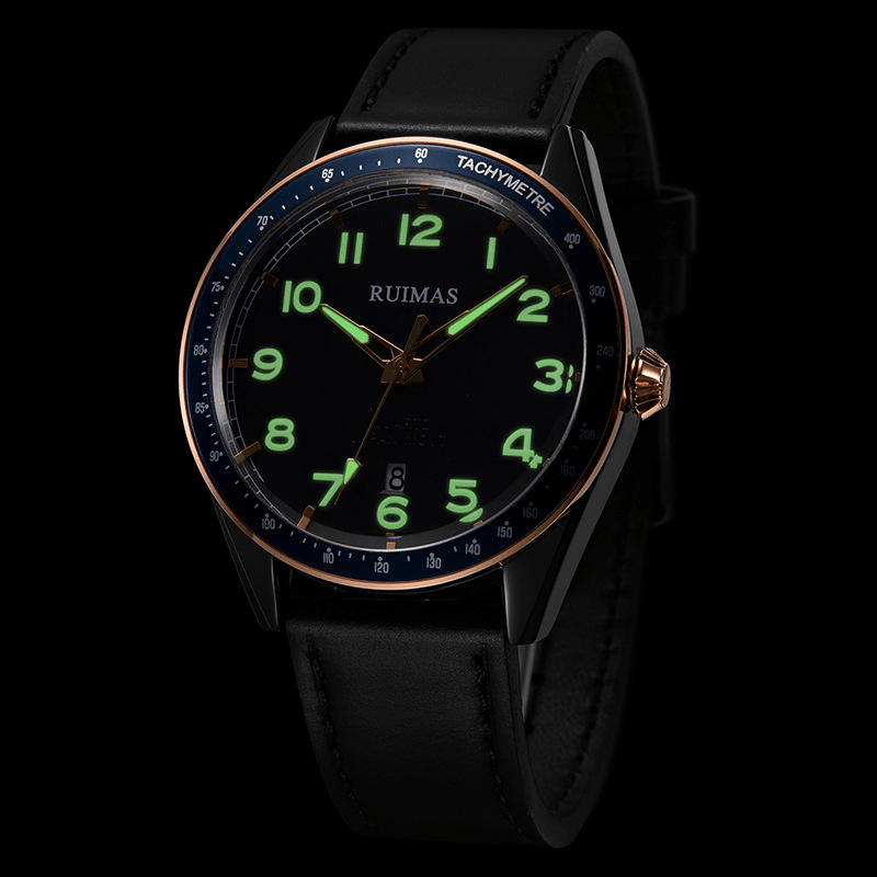 RUIMAS 573 Fashion Men Watch 3ATM Waterproof Luminous Date Display Leather Strap Quartz Watch - MRSLM