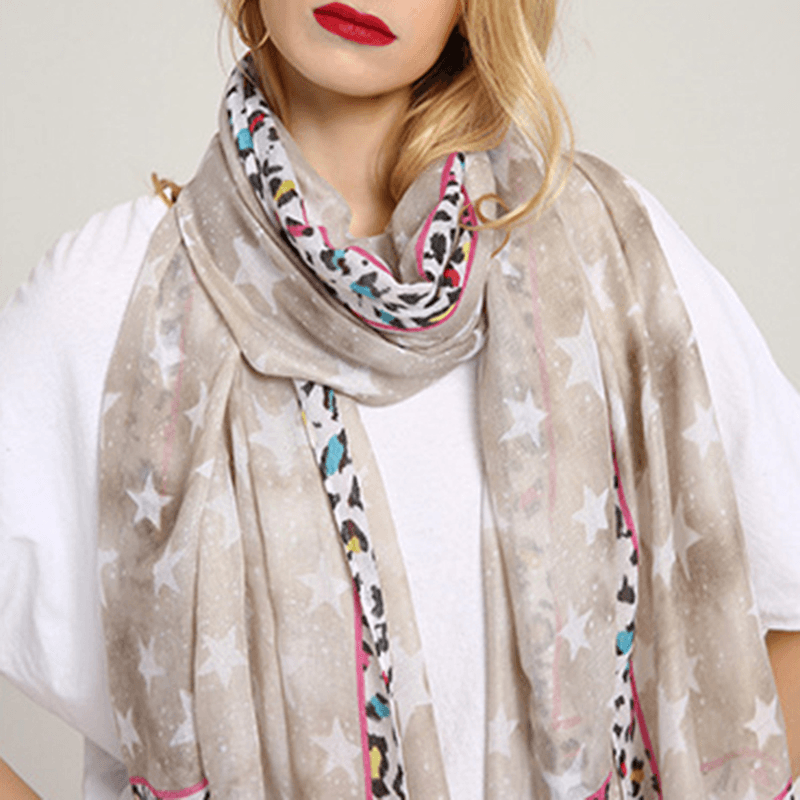 Women Breathable Star Leopard Print Scarf Special Shawl - MRSLM