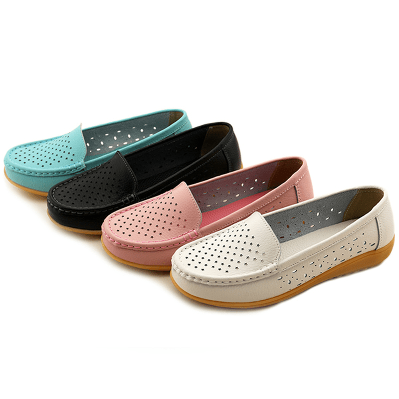 Women Casual Hollow Out Soft Comfortable Summer Slip on Outdoor Flats Loafer Shoes - MRSLM