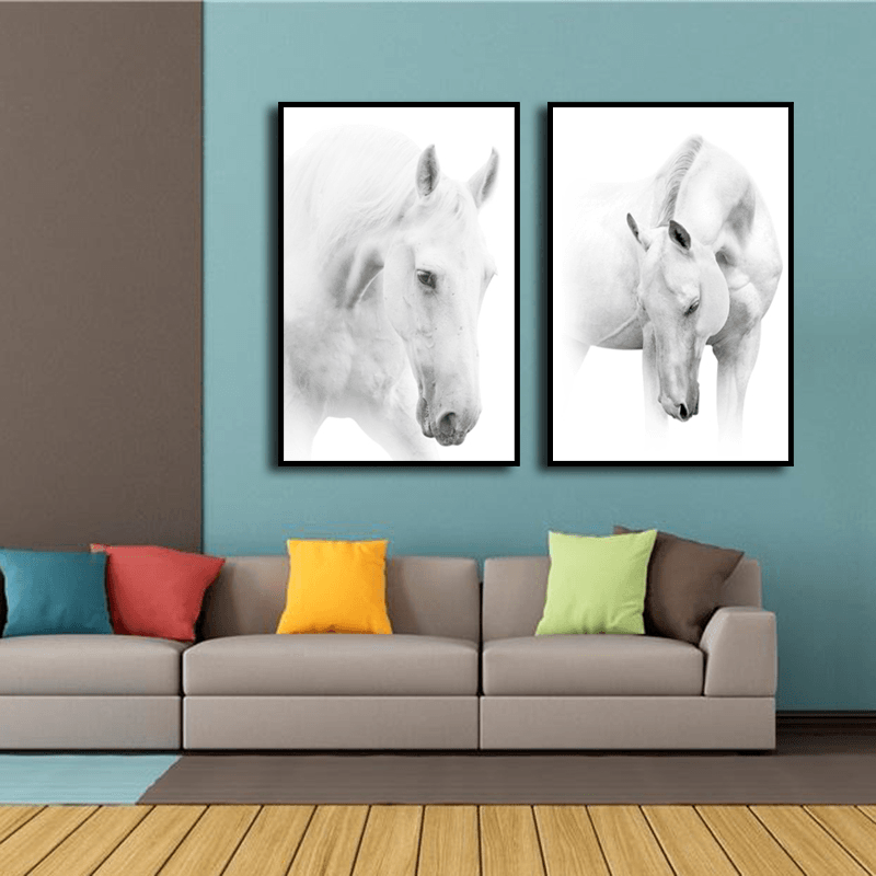 Miico Hand Painted Combination Decorative Paintings Black and White Horse Wall Art for Home Decoration H - MRSLM