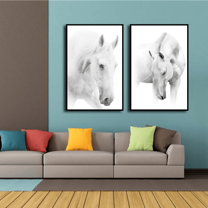 Miico Hand Painted Combination Decorative Paintings Black and White Horse Wall Art for Home Decoration H - MRSLM