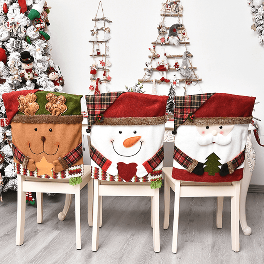 2020 Christmas Cartoon Santa Claus Snowman Printed Non-Woven Fabric Chairs Cover Xmas Navidad Decorations Party Supplies - MRSLM